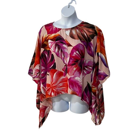 KAREN KANE TOP WOMENS SIZE XSMALL TROPICAL PRINT FLARE HEM BLOUSE PINK NEW - Picture 4 of 13